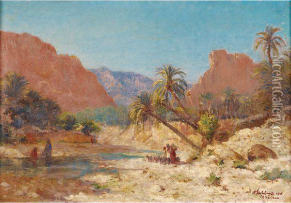 Oued A El Kantara Oil Painting - Eugene Jules Delahogue