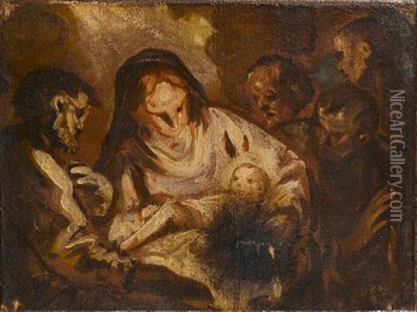The Adoration Of The Shepherds, A Bozzetto Oil Painting - Antonio Bellucci