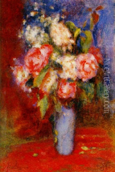 Vase De Fleurs Oil Painting - Lucien Rene Mignon