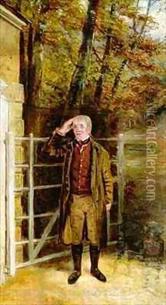 Portrait Sketch of William Wright Gatekeeper at Bramham Park Yorkshire Oil Painting - George Garrard