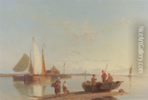 Delftshaven On The Maas Oil Painting - Pieter Cornelis Dommershuijzen