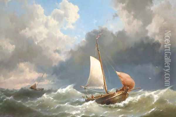 Sailing out on choppy waters Oil Painting - Hermanus Koekkoek