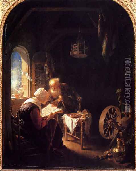 The Bible Lesson Or Anne And Tobias Oil Painting - Gerrit Dou