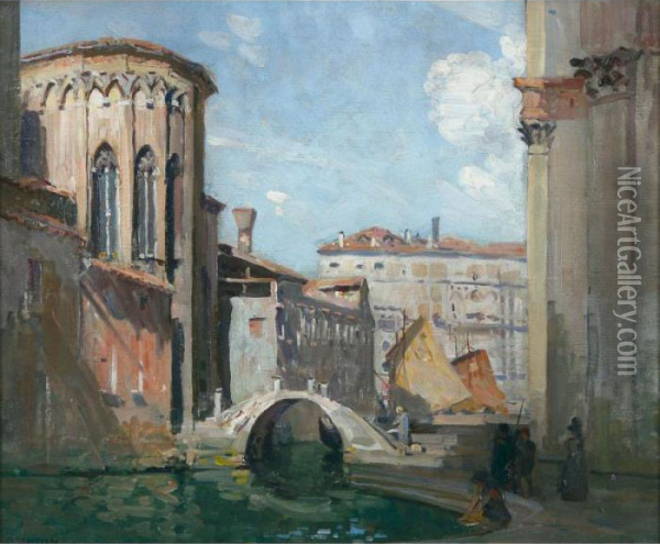 San Gregorio And The Rio Della Salute Oil Painting - Arthur Ernest Streeton