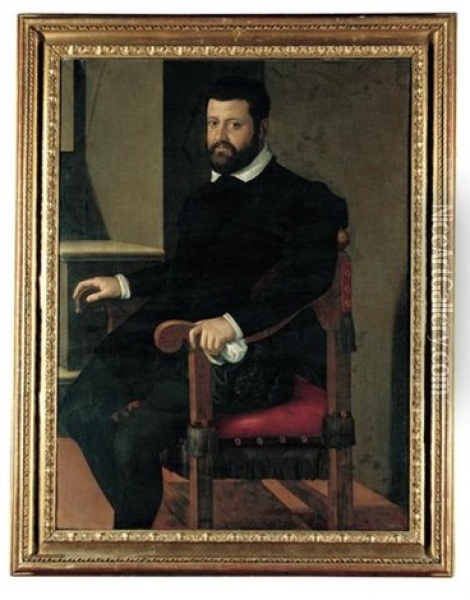 Portrait Of A Gentleman Seated By An Open Window Oil Painting - Lavinia Fontana