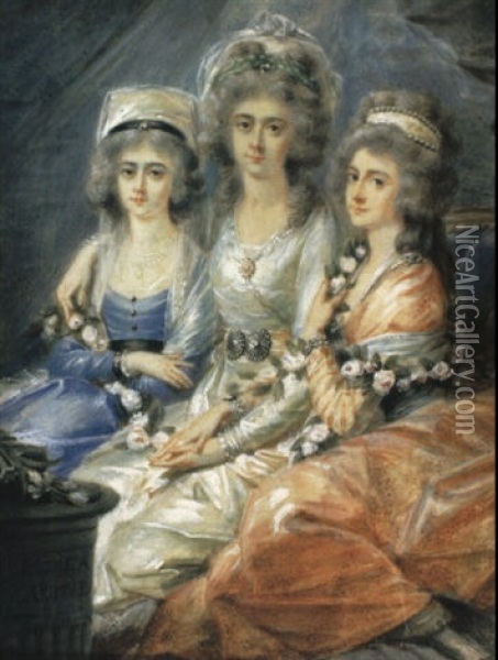 Bildnis Der Gr,finnen Elisabeth, Christine Und Maria...thun-hohenstein Oil Painting - Friedrich Heinrich Fueger