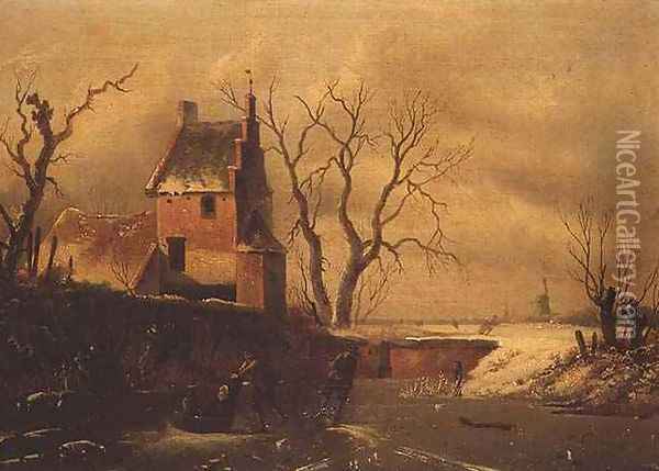 Winter Landscape Oil Painting - F. van Herte