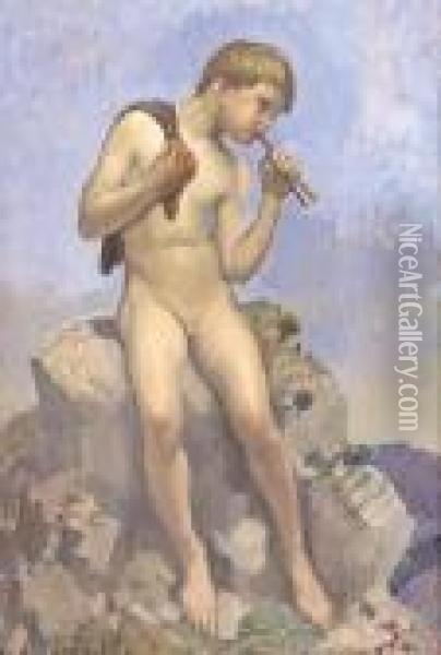 Boy With Pipes Oil Painting - George Lambert