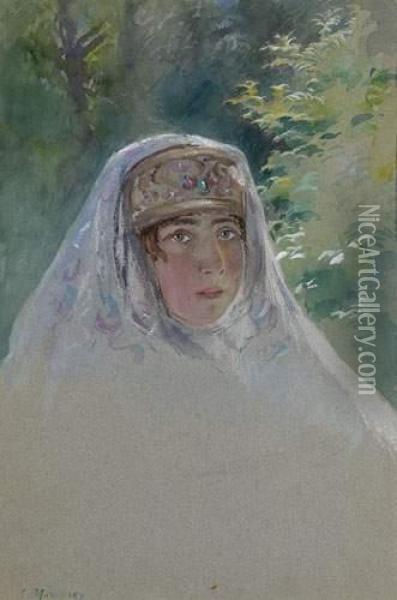 Female Portrait Oil Painting - Konstantin Egorovich Egorovich Makovsky