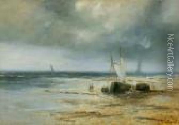Segelboote Am Strand. Oil Painting - Lef Feliksovich Lagorio