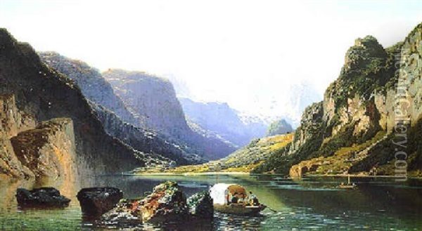 Le Lac De Volder Gosau Dans Le Tyrol Autrichien Oil Painting - Jean Francois Xavier Roffiaen