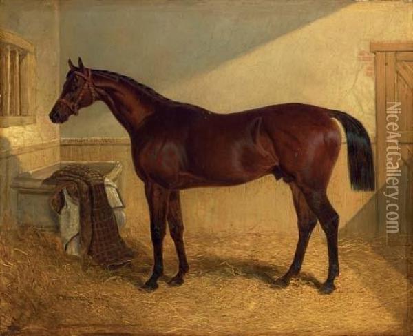 Mr Richard Watt's Rockingham, Winner Of The 1833 St. Leger, In A Stable Oil Painting - John Frederick Herring Snr