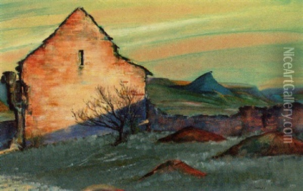 Welsh Cottage Oil Painting - James Dickson Innes