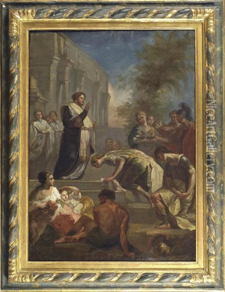 San Nicola Che Benedice I Guerrieri Oil Painting - Corrado Giaquinto