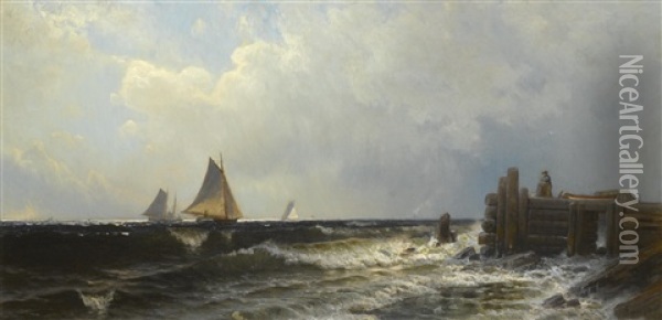 Old Pier At Naragansett Oil Painting - Alfred Thompson Bricher