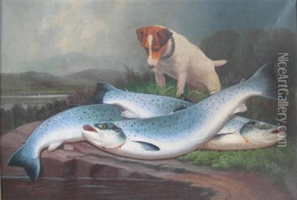 Guarding The Catch Oil Painting - John Bucknell Russell