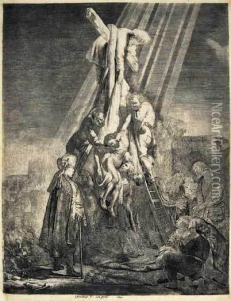 Descent From The Cross, Second Plate Oil Painting - Rembrandt Van Rijn