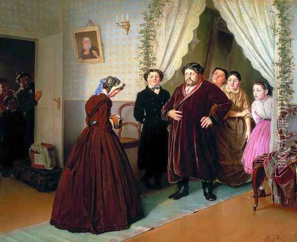 A governess is arriving into a merchant's house Oil Painting - Vasily Perov
