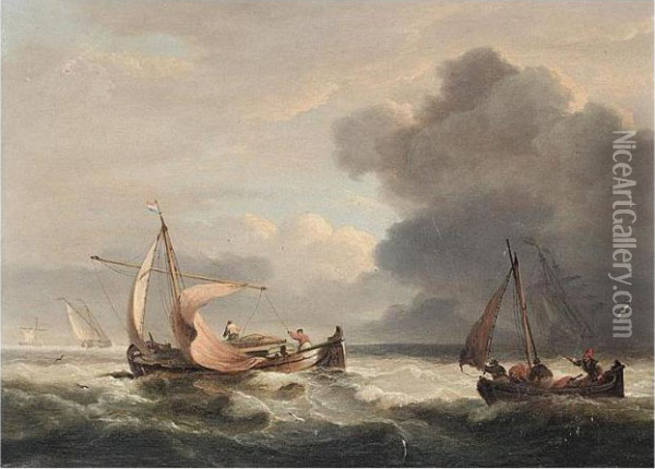 Dutch Barges In Open Seas Oil Painting - Thomas Luny