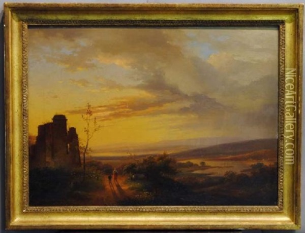 Landscape With Figures Oil Painting - Andreas Schelfhout