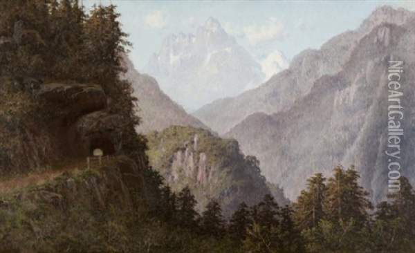 Empire Mine, Mining Road Along A Steep Mountainside Oil Painting - Thomas Hill