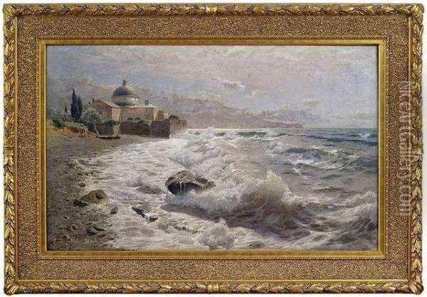 Italian Coastal Landscape With A Monastery Oil Painting - Franz Xaver Hoch
