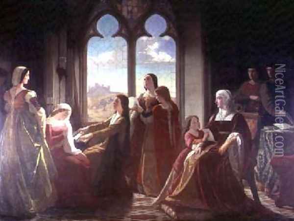 Queen Isabella presiding over the education of her sons 1864 Oil Painting - I. Lozano
