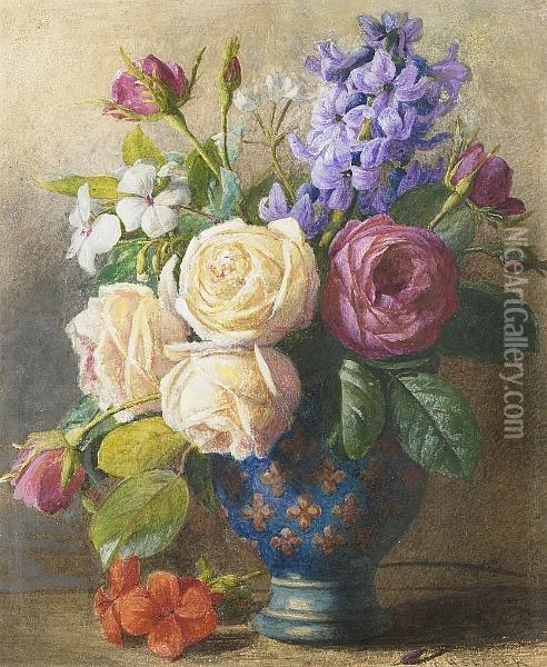 Still Life Of Roses And Summer Flowers Oil Painting - Charles Henry Slater