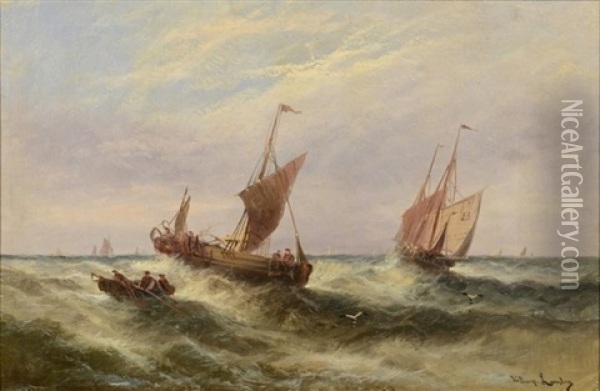 Ships At Sea Oil Painting - William Langley