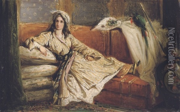 A Reclining Turkish Beauty Oil Painting - Alexandre Marie Colin