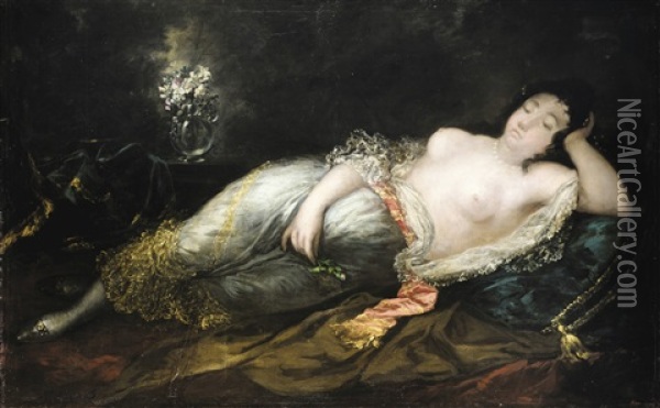 Maja Dormida (sleeping Nude) Oil Painting - Eugenio Lucas Velazquez