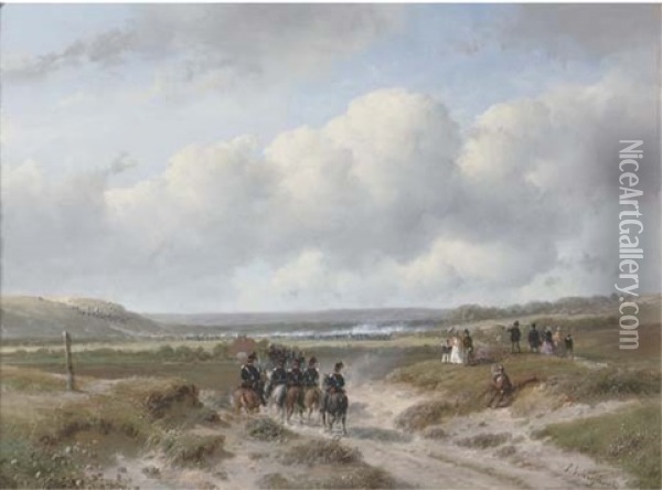 Calvary On Its Way To The Ten-day Battle Near Hasselt Oil Painting - Andreas Schelfhout