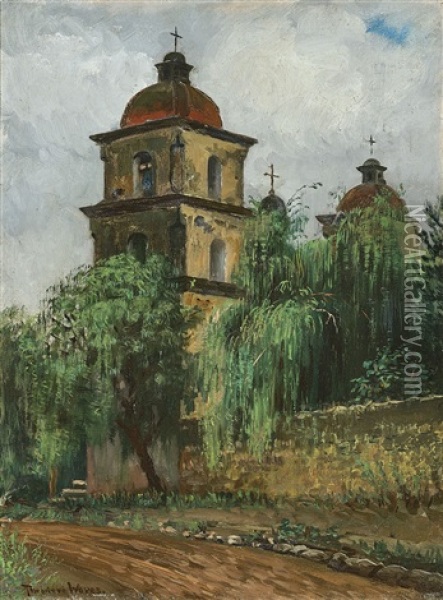 Mission Church In Santa Barbara, California Oil Painting - Theodore Wores