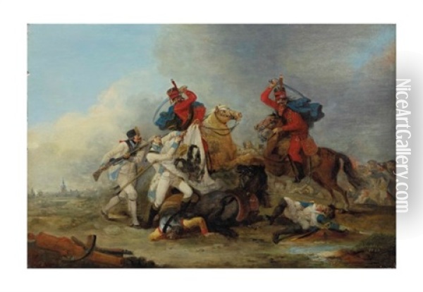 Choc De Cavalerie Oil Painting - Louis Joseph Watteau