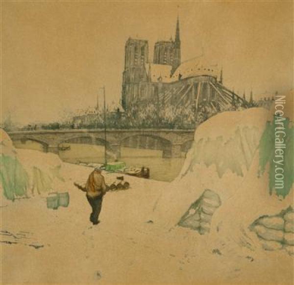 A View Of Notre Dame In Paris Oil Painting - Tavik Frantisek Simon
