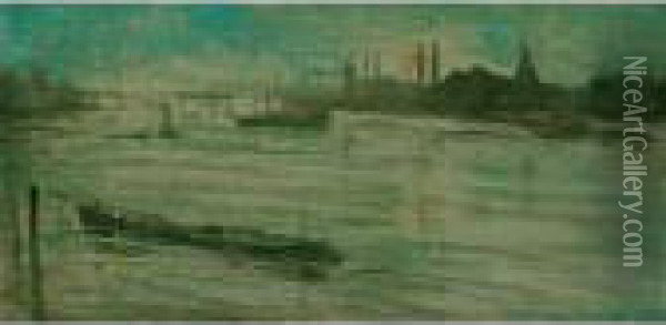 Downriver From Battersea Bridge Oil Painting - Walter Greaves