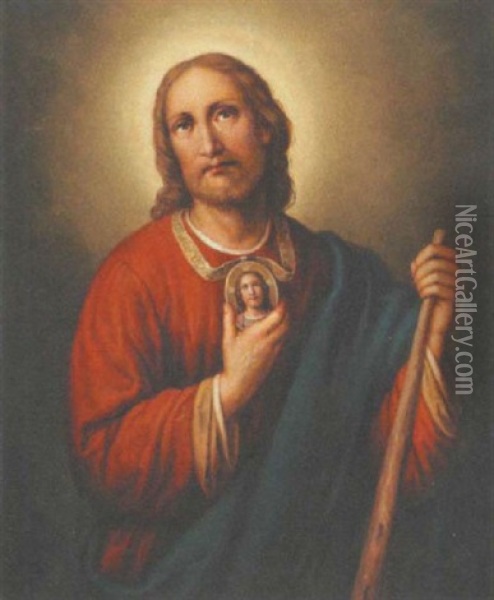 Der Hl. Judas Thaddaus Mit Dem Bildnis Christi Auf Der Brust Und Mit Keule Oil Painting - Marie Schoffmann