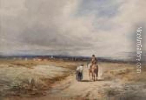 Horse And Rider On A Country Path Oil Painting - David I Cox