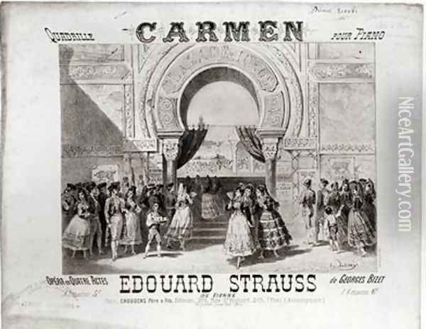 Cover of the score of piano quadrille from Carmen by Edouard Strauss 1835-1916 Oil Painting - A. Lamy