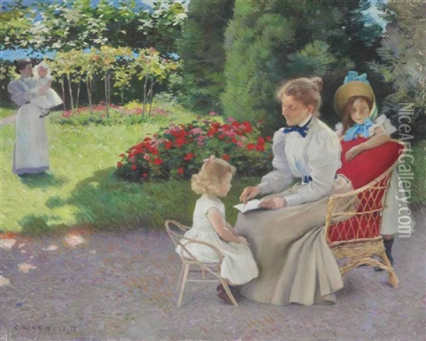 The Family Picnic Oil Painting - Charles Giron