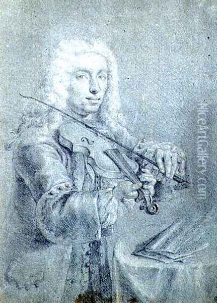 Portrait of Francesco Veracini 1690-1768, Italian violinist Oil Painting - Franz Ferdinand Richter
