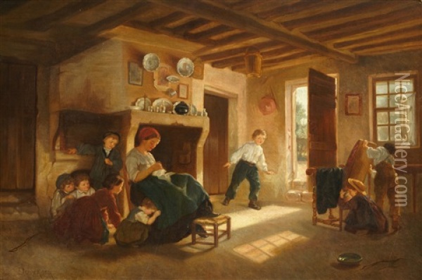 Jeu De Cache Cache Oil Painting - Theophile Emmanuel Duverger
