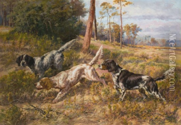English Setters In Field Oil Painting - Edmund Henry Osthaus