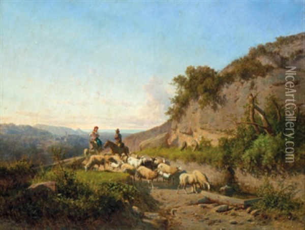 Schaferfamilie Mit Herde In Den Italienischen Bergen Oil Painting - Andras Marko