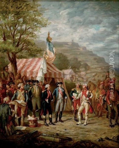 Etude Pour La Prise De Yorktown, Des Generaux Washington, Rochambeau Et La Fayette (study) Oil Painting - Louis-Charles-Auguste Couder