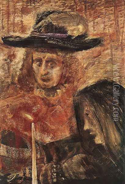 Man with Hat and Woman with Black Scarf 1912-15 Oil Painting - Lajos Gulacsy