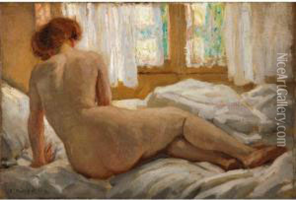 Nude Bathed In Sunlight Oil Painting - Emanuel Phillips Fox