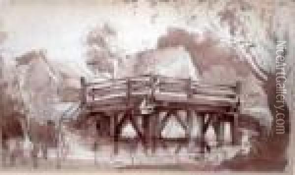 Wooden Bridge Over A Stream Oil Painting - James Stark