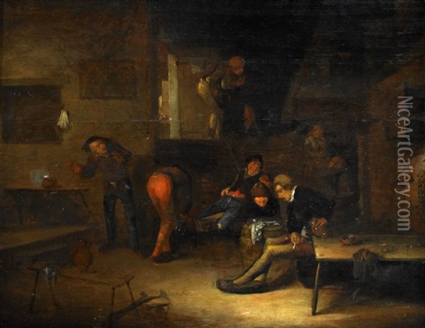 Kroginterior Med Rokande Man Oil Painting - Egbert van Heemskerck the Elder
