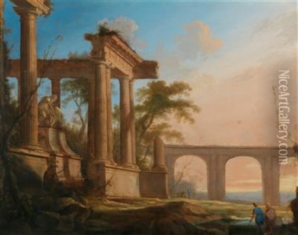 Landscape With Ruins And An Aqueduct Oil Painting - Pierre Antoine Patel
